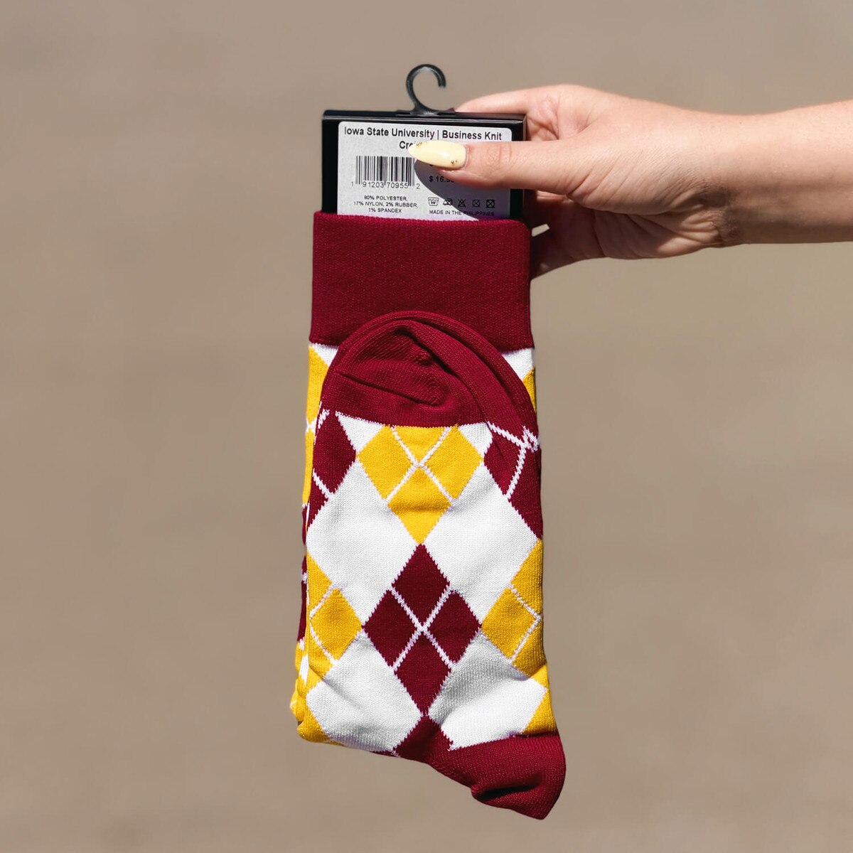Strideline I-State White Argyle Knit Crew Socks